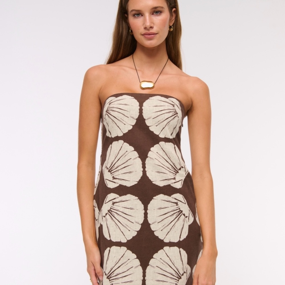 Brown and Cream Strapless Seashell Dress